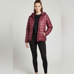 Sarin Mathews Women’s Ultra Light Duck Down Puffer Jacket Burgundy XL 26" Length